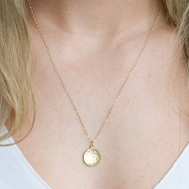 14K Gold Filled Hammered Gold Coin Necklace