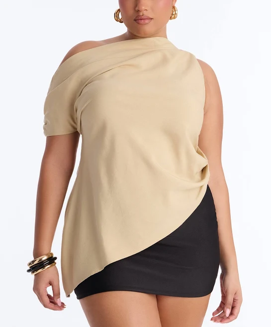 Fashion Nova Asymmetrical Off Shoulder Linen Blouse