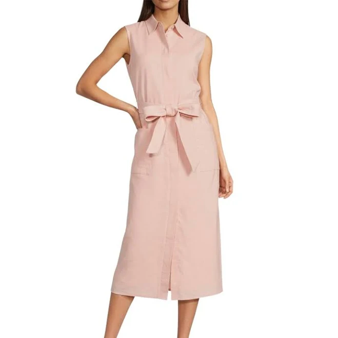 Gibson Latimer Women's Woven Point Collar Sleeveless Button Front Midi Shirt Dress
