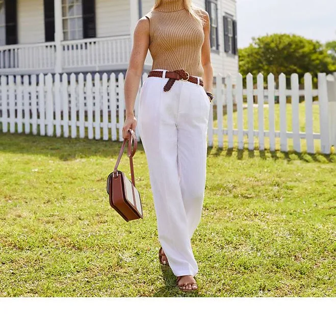 Lands' End Women's High-Rise Wide-Leg Linen Pleated Pants