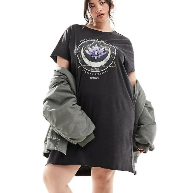 ONLY Carmakoma Curve T-shirt Mini Dress with Lotus Graphic