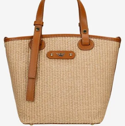 Wojas Leather and Raffia Tote Bag