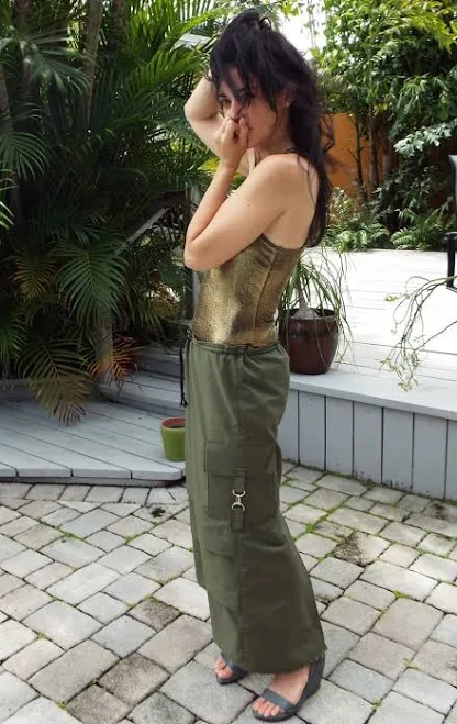 Long Maxi Skirt with Cargo Pockets and Drawstring Waist