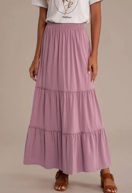 Elegant Elastic Waist Tiered Maxi Skirt
