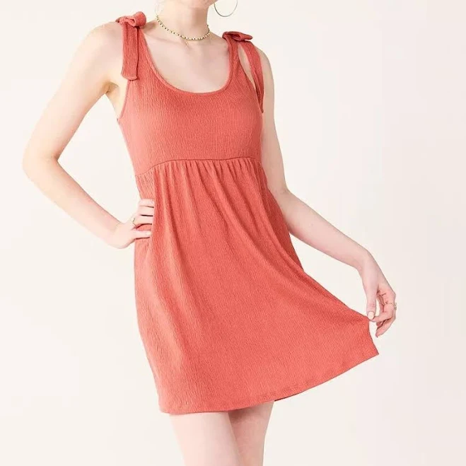 Juniors' SO Tie Strap Babydoll Mini Dress Small Coral