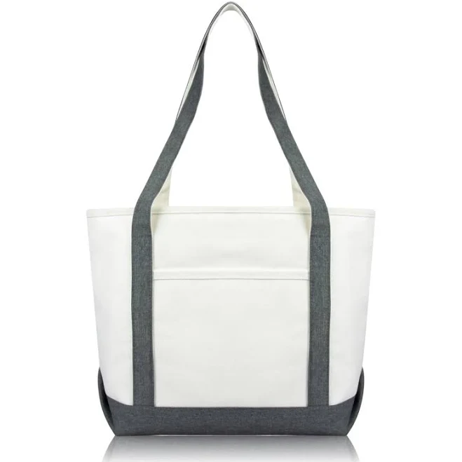 Dalix Daily Shoulder Premium Cotton Canvas Bag in 3 Colors White with Gray Straps