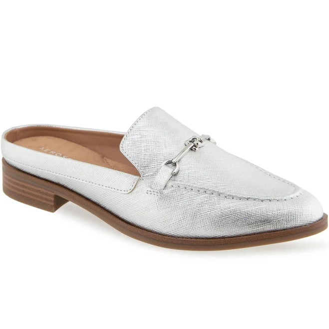 Aerosoles Women's Erik Pointed Toe Flat Mules - Silver Metallic Textured Faux Leather - Size 8.5W