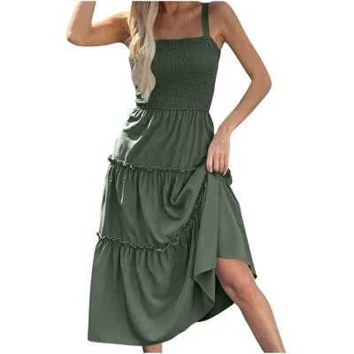 Women's Flowy Sleeveless Spaghetti Strap High Waist Ruffle Maxi Sundress