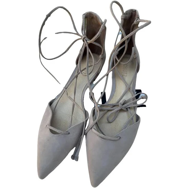 Schutz Nude Pink Suede Pointed Ballet Flats with Ankle Ties Size 40 EU