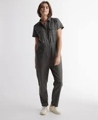 Cotton Linen Twill Short Sleeve Coverall Jumpsuit