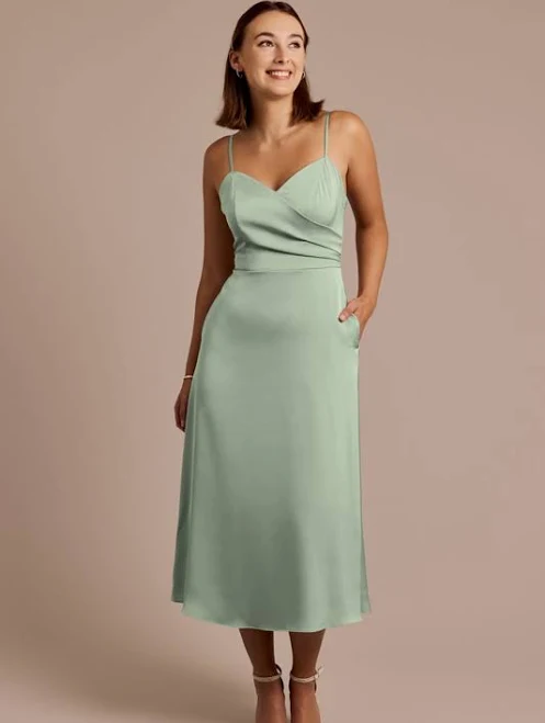 DB Studio Matte Satin Spaghetti Strap Midi Dress