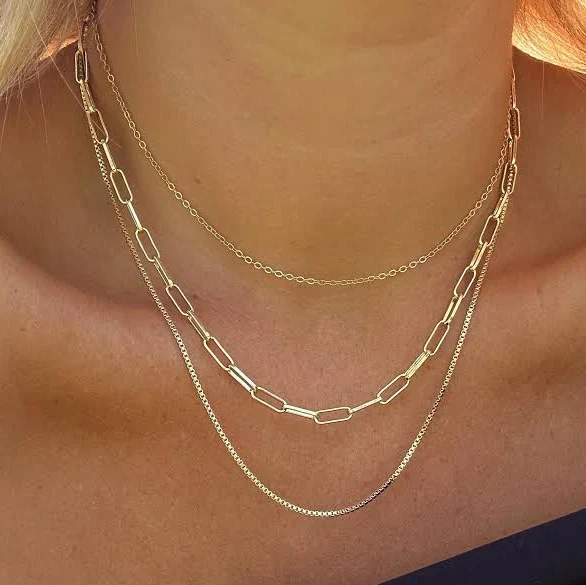 14K Gold Triple Layered Stacking Chains