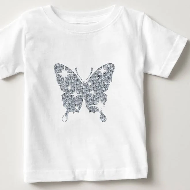 Glam Faux Diamond Sparkle Butterfly T-Shirt