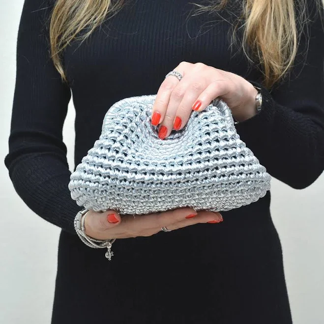 Handwoven Metallic Silver Handbag