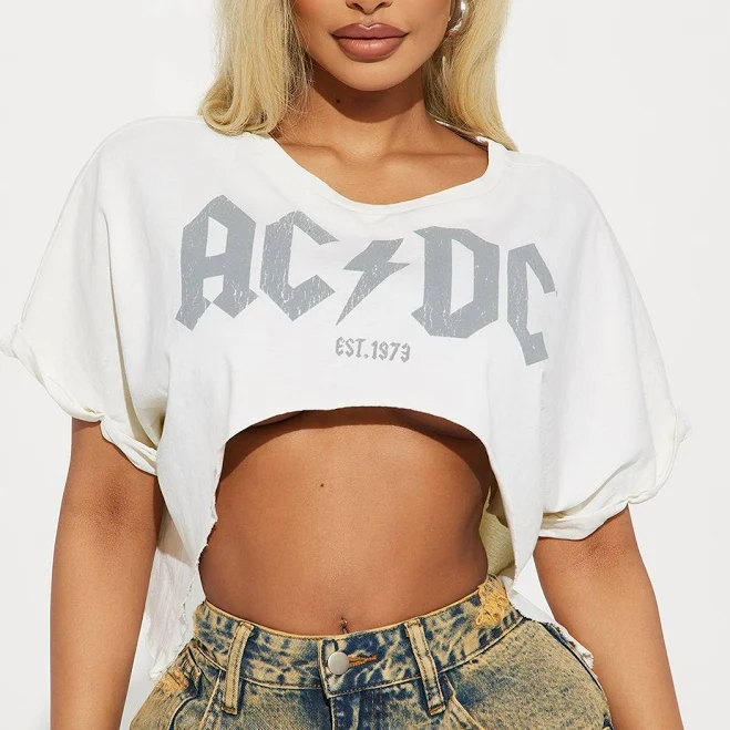 Fashion Nova ACDC Washed Boxy Crop T-Shirt