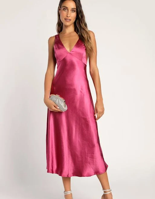 Lulus Satin Cowl Back Midi Slip Dress