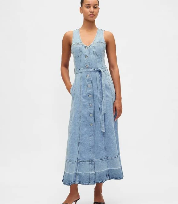 Gap Women's Belted Button-Front Maxi Dress