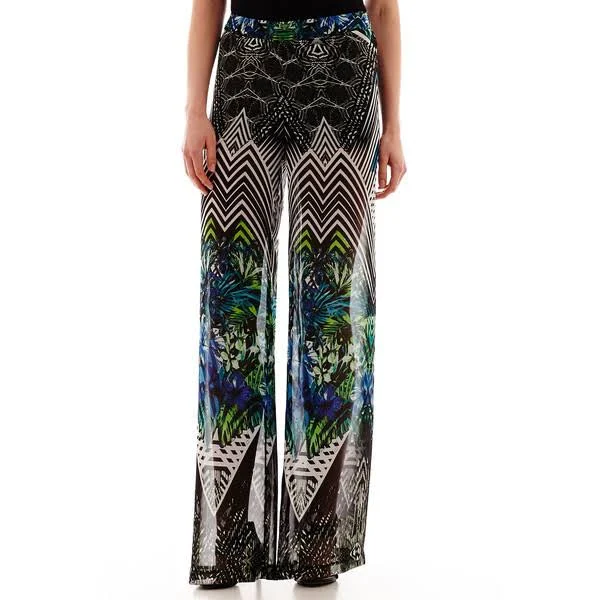 Bisou Bisou Tropical Print Palazzo Pants Size Xs Msrp $50.00