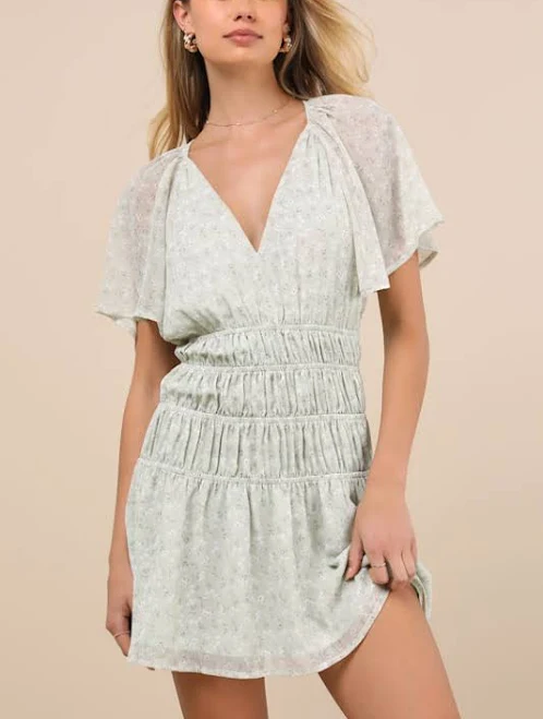 Lulus Floral Flutter Sleeve Mini Dress