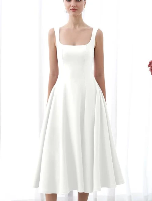 Fit and Flare Square Neck Midi Dress