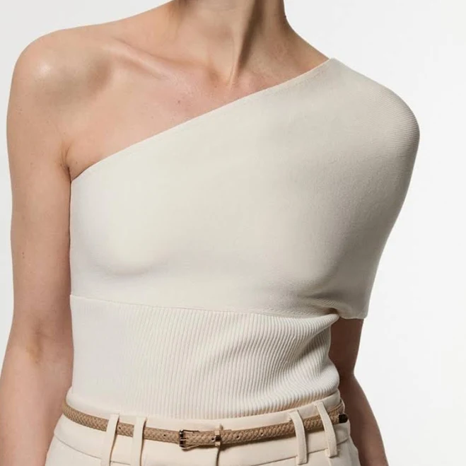Karen Millen Women's Compact Rib Stitch Knitted One Shoulder Top