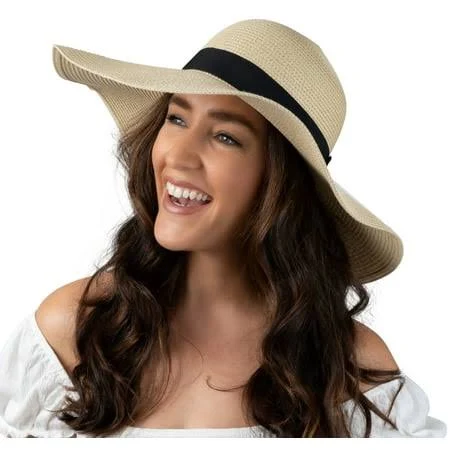 Debra Weitzner Women Floppy Sun Hat with Wide BrimFoldable Roll-Up Straw Beach Hat UPF 50