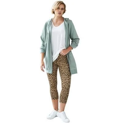 Ellos Cotton Spandex Capri Length Leggings - 22/24, Classic Leopard