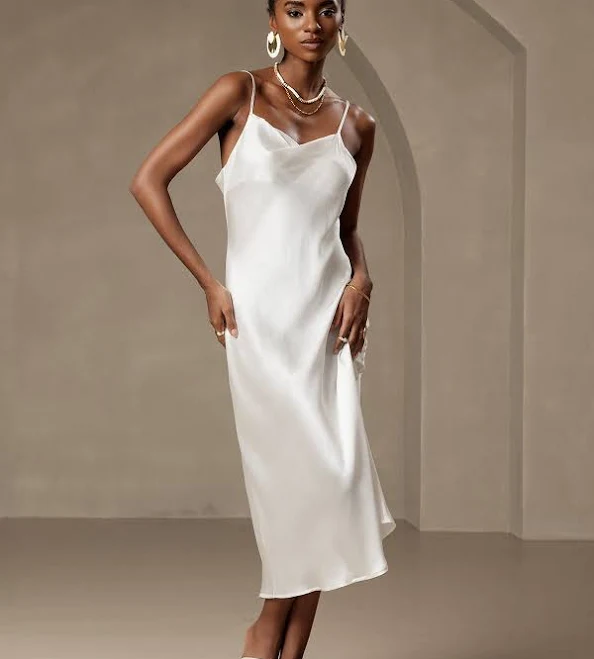 Women's Silk Cowl Neck Midi Slip Dress