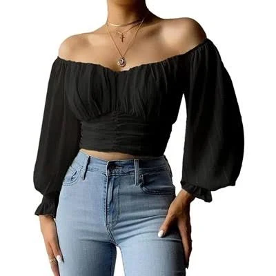 Imily Bela Women's Elegant Off The Shoulder Puff Sleeve Chiffon Blouse