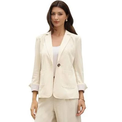 Inspire Chic Women's Cotton Linen Business Casual Blazer