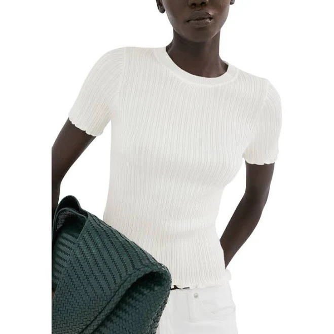 MANGO Women's Ribbed Knit Cotton Blend T-Shirt