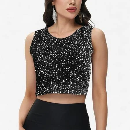 Women's Sleeveless Sequin Crop Top