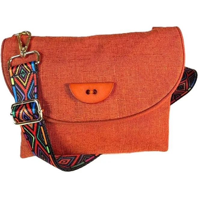 Small Crossbody Shoulder Messenger Purse Bright Orange Vegan Boho Pop of Color