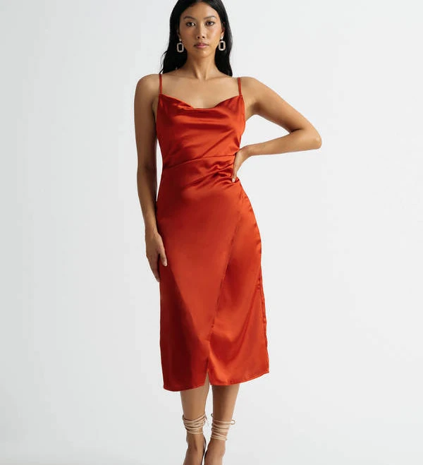 Tobi Emma Satin Cowl Neck Midi Dress