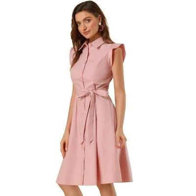 Inspire Chic Women's Ruffled Cotton Shirt Dress