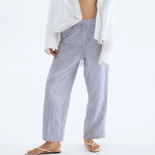 H&M Ladies Linen-Blend Drawstring Pants