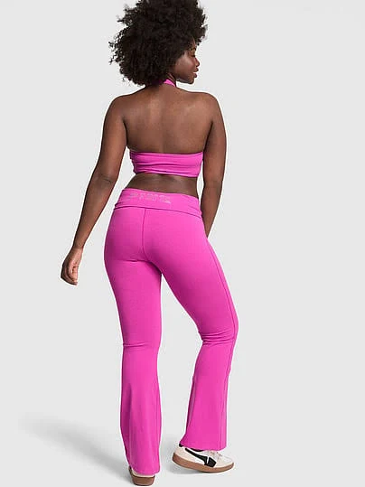 Women's Pink All-Day Cotton Foldover Flare Leggings
