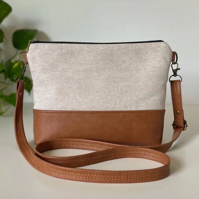 Minimalist Vegan Leather Canvas Crossbody Bag