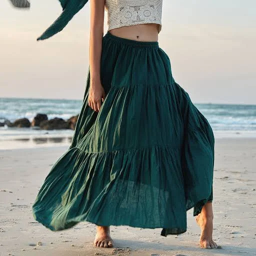 Hippie Gypsy Boho Tiered Peasant Maxi Skirt