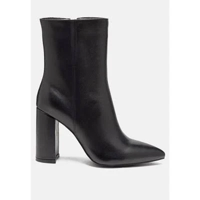 Rag & Co Womens Block Heeled Leather Ankle Boot