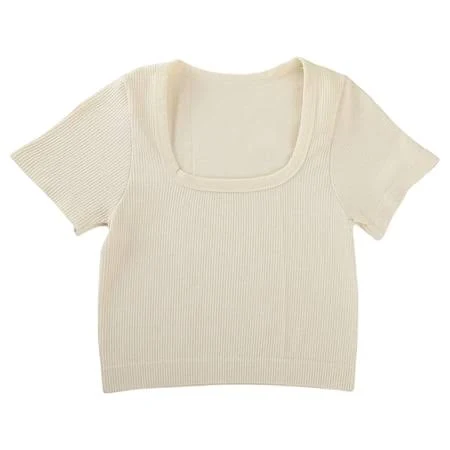 Women's Square Neck Ribbed Knit Cropped Top