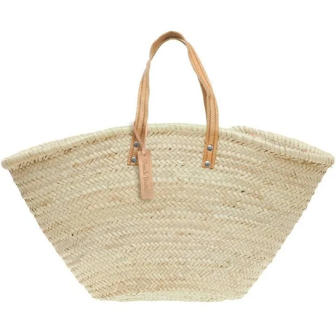 Straw Bag with Leather Handle