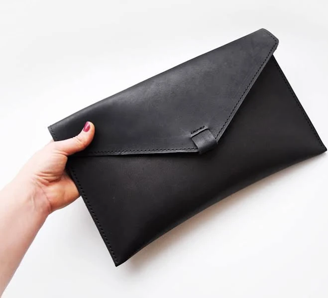 Minimal Leather Envelope Clutch Bag