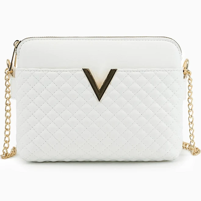 Quilted Vegan Leather Crossbody Bag with Gold Chain