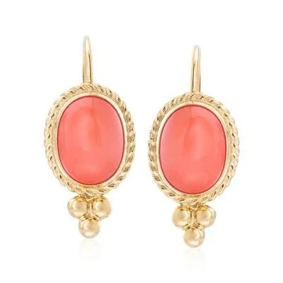 14kt Yellow Gold Coral Drop Bezel-Set Earrings