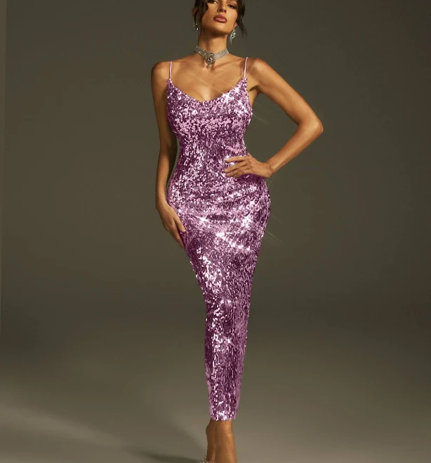 Mew Mews Laurie Spaghetti Sequin Midi Dress