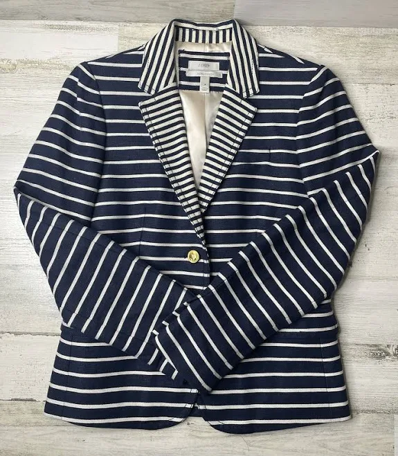 J. Crew Schoolboy Blazer Navy White Stripe Gold Buttons Women’s Size: