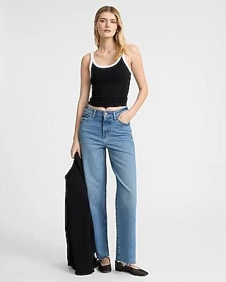Express Women's High Waisted Raw Hem Palazzo Jeans