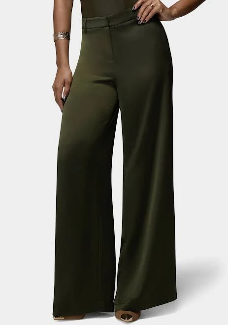 Bebe Women's High Waist Satin Ultra Wide Leg Pants