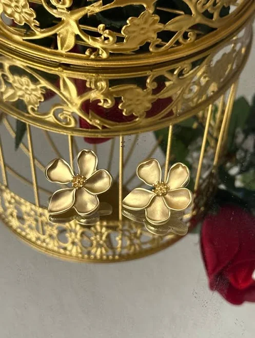 Floral Minimalist Gold Metal Stud Earrings